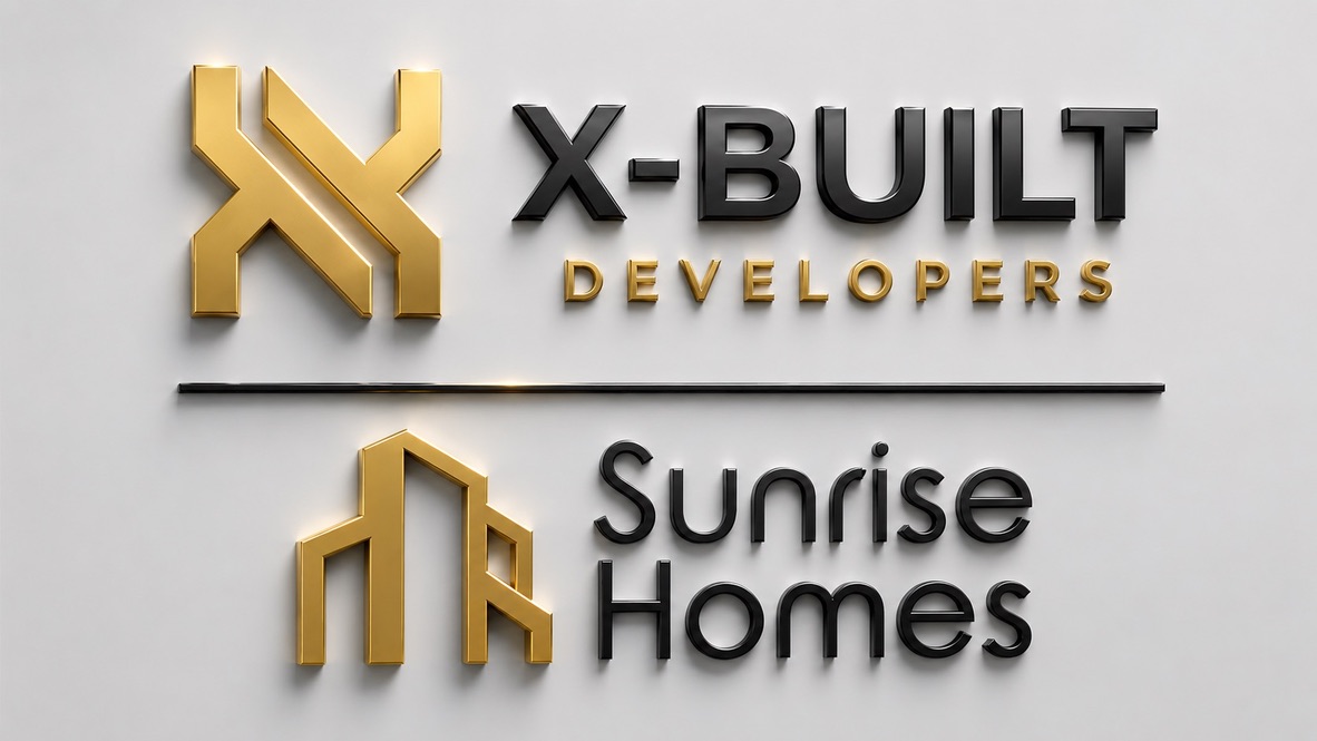 X-Built Developers and Sunrise Homes logos shown together