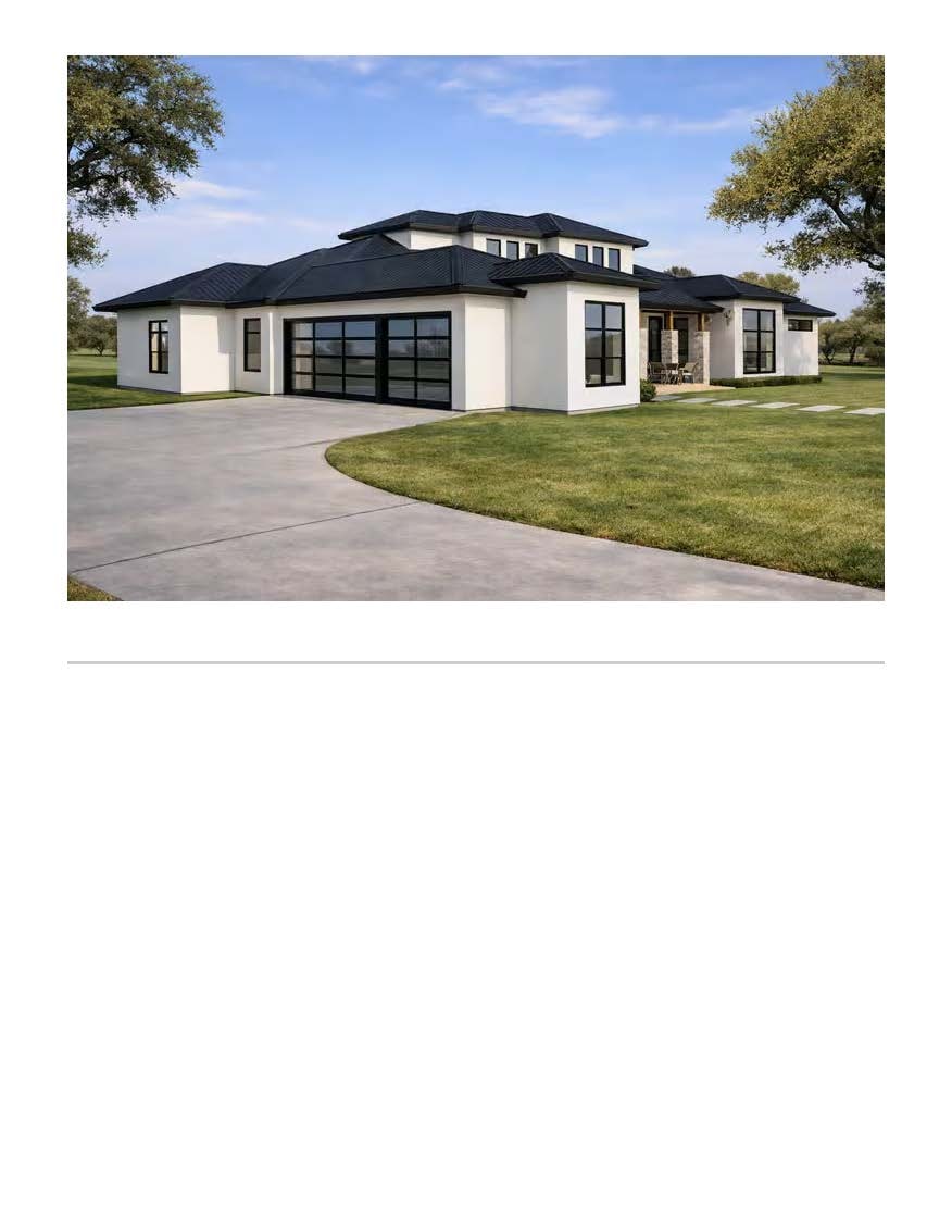 The Monaco — daytime three-quarter exterior view with light stucco walls and covered entry