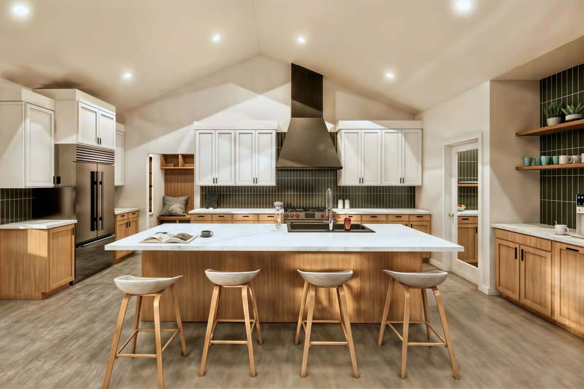 The Stallion — kitchen with island and tile backsplash