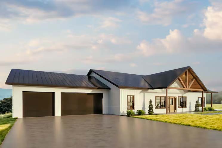 The Stallion — side view showing the two-car garage and driveway