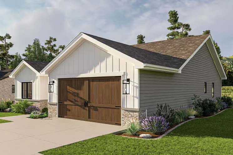 The Belmont — angled view of the two-car garage