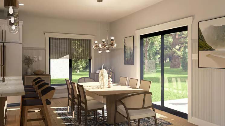The Belmont — dining area with sliding glass doors to the backyard